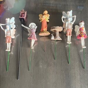 Wooden Resin Mystical Fairy Woodland Stakes planters fairy garden